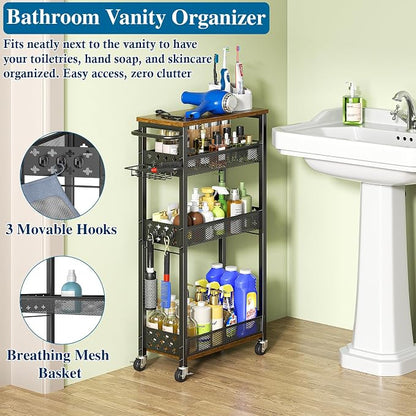 Rolling Slim Storage Cart, 4-Tier Narrow Bathroom Organizers and Storage Cart - Image 3