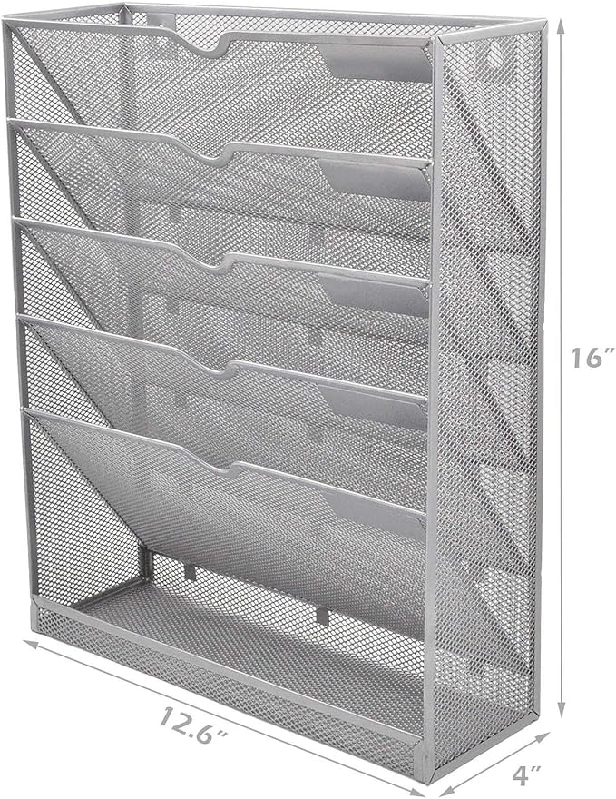EASEPRES Mesh Wall File Organizer 6 Tier Vertical Mount Hanging Holder Magazine - Image 2
