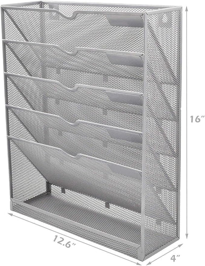 EASEPRES Mesh Wall File Organizer 6 Tier Vertical Mount Hanging Holder Magazine - Image 2