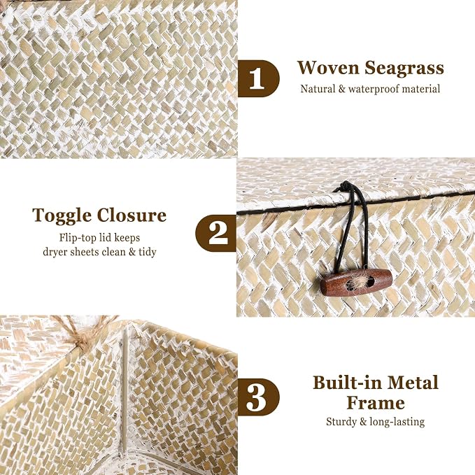 Dryer Sheet Holder, Woven Seagrass Dryer Sheets Storage Container - Image 5