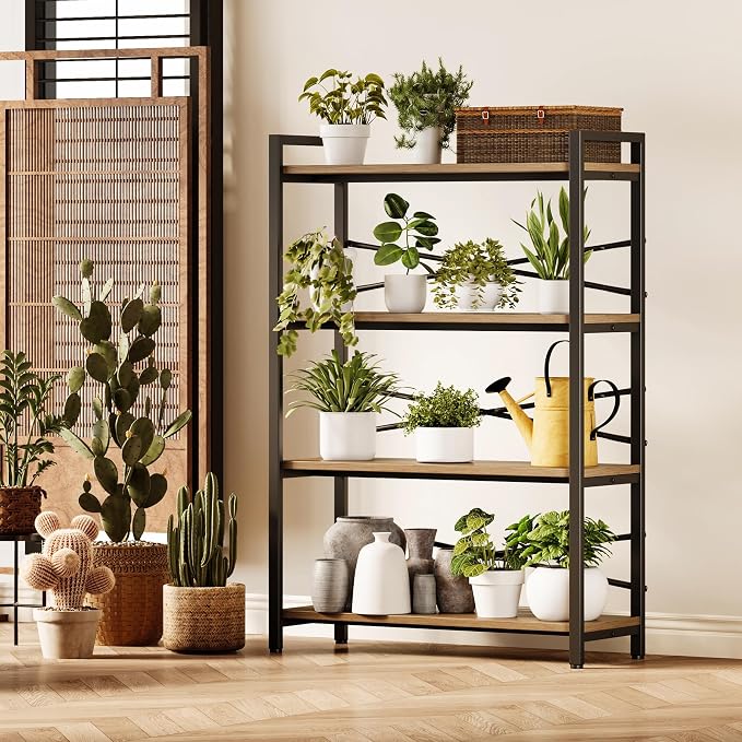 4 Tier Bookshelf 31.49" Width, Tall Book Shelf Storage and Organization - Image 5