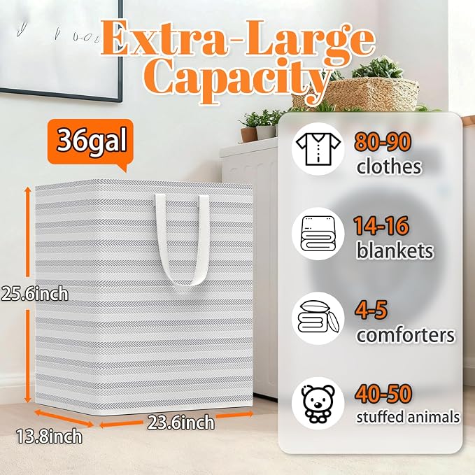XXXL 36gal Large Laundry Basket, Laundry Hamper 2 Section - Image 3