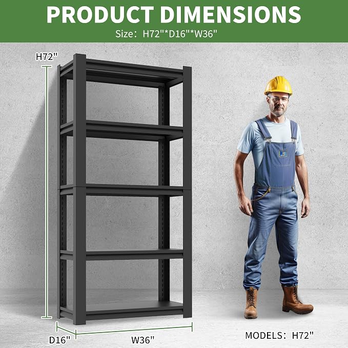 72" H Garage Shelves, Garage Shelving Heavy Duty, 2500Lbs 5 Tier Adjustable - Image 3