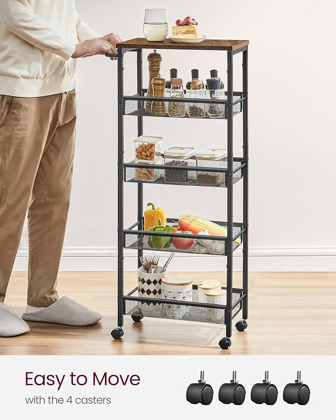 VASAGLE Slim Rolling Cart, 5-Tier Storage Cart, Narrow Cart - Image 5