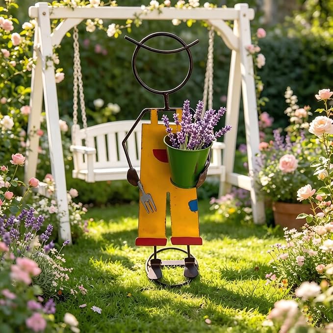 Metal Garden Planter Statue, Anti Toppling Iron Figurine Plant Stand, 18.3 in - Image 7