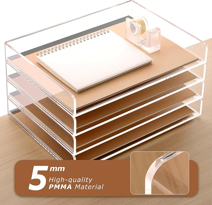 SANRUI 4 Tier Clear Desk Paper Letter Organizer Trays, A4 Stackable File - Image 5