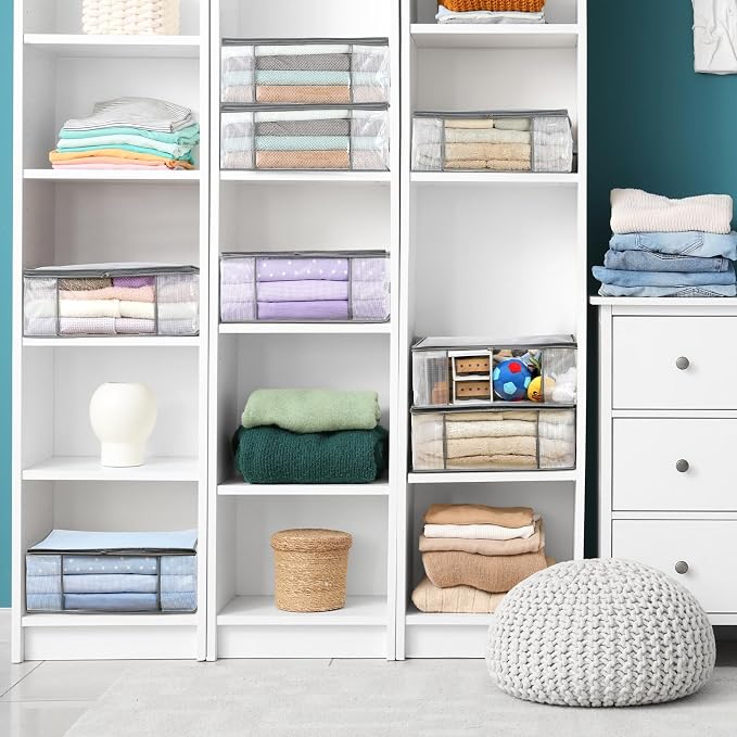 LANDNEOO 3-Pack Clothes Storage Bags, Plastic Foldable Blanket Storage bins - Image 5