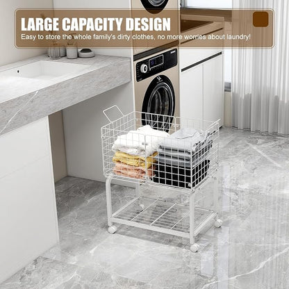 2-Tier Rolling Laundry Basket Cart - Image 2