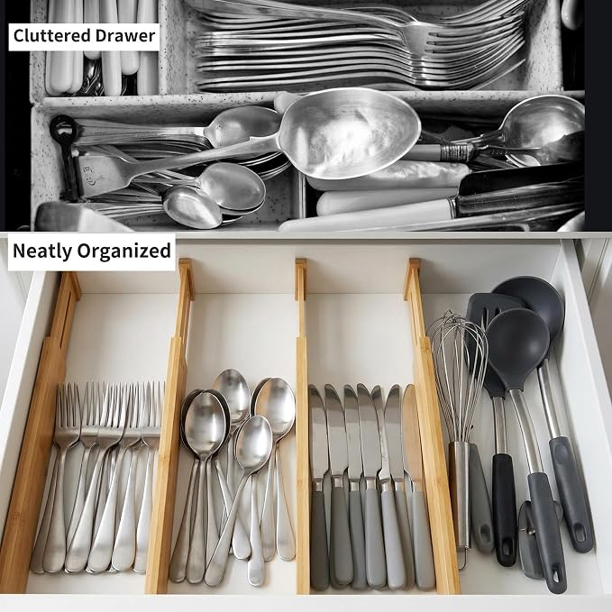 Utoplike 4 pcs Bamboo Kitchen Drawer Dividers Large, Adjustable Drawer - Image 4