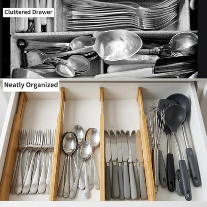 Utoplike 4 pcs Bamboo Kitchen Drawer Dividers Large, Adjustable Drawer - Image 4