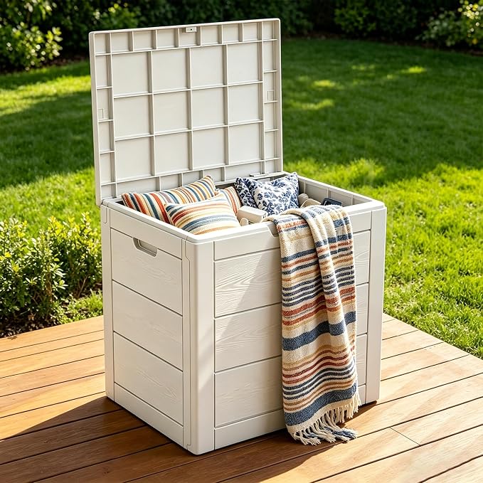 35 Gallon Deck Box, Lockable Waterproof Resin Storage Box by Unknown