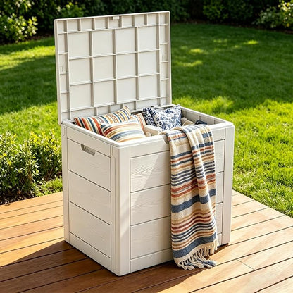 35 Gallon Deck Box, Lockable Waterproof Resin Storage Box by Unknown