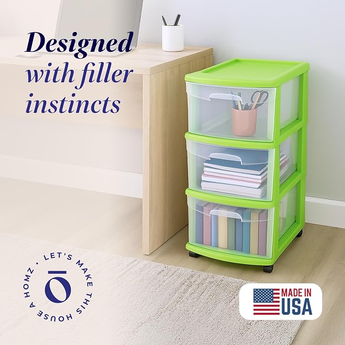 Homz 3 Drawer Plastic Storage and Organizer Cart, Rolling Cabinet - Image 3