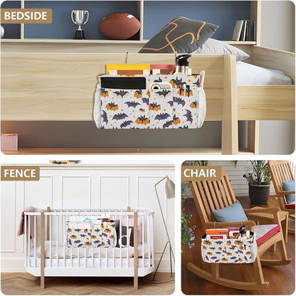 White Halloween Bats and Stars Bedside Caddy - Image 8