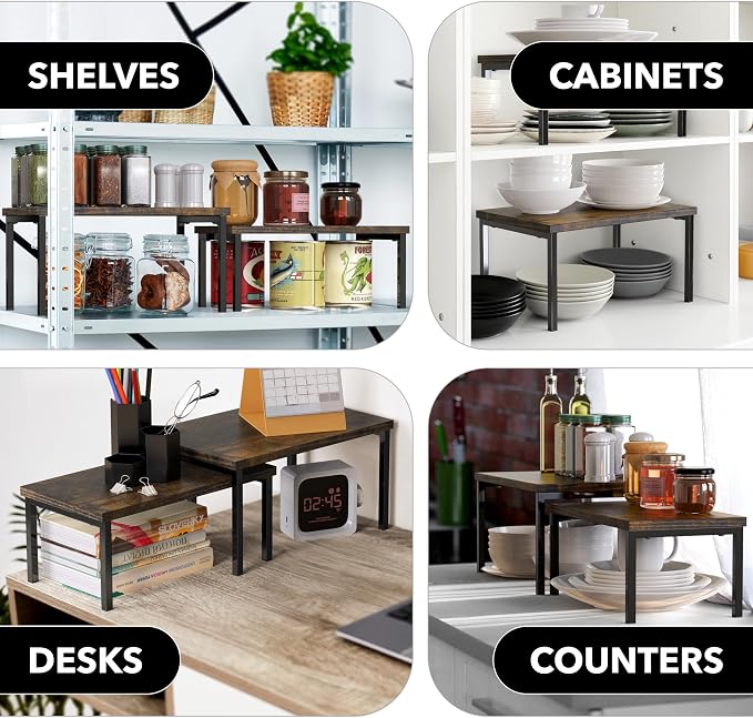 Simple Houseware Stackable Cabinet Counter Shelf Wooden Top, Rustic Brown | - Image 7