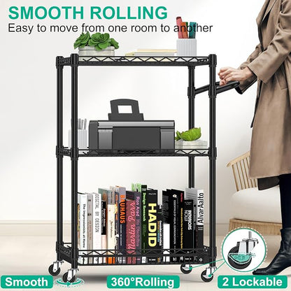 3 Tier Rolling Cart with Wheels, Metal Utility Cart - Image 2