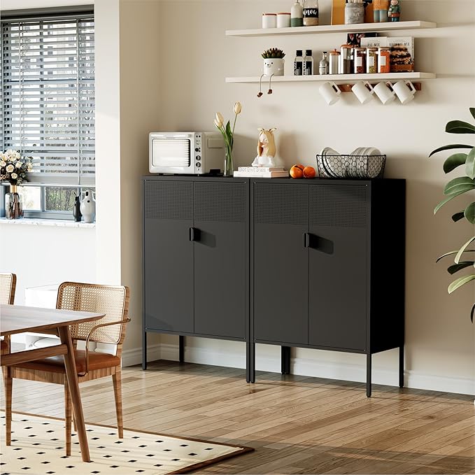 COFaR Black Metal Cabinet with Adjustable Shelves, 47”H Industrial Buffet - Image 4