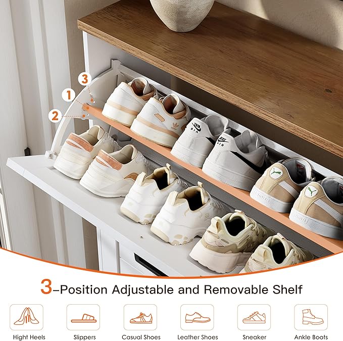 Nicetree Shoe Cabinet, 3 Flip Drawers & Adjustable Shelves, Ultra Slim - Image 4