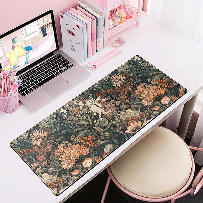 Flower Vintage Desk Pad Aesthetic Desk Mat Flower Mouse Pad Computer Big - Image 6