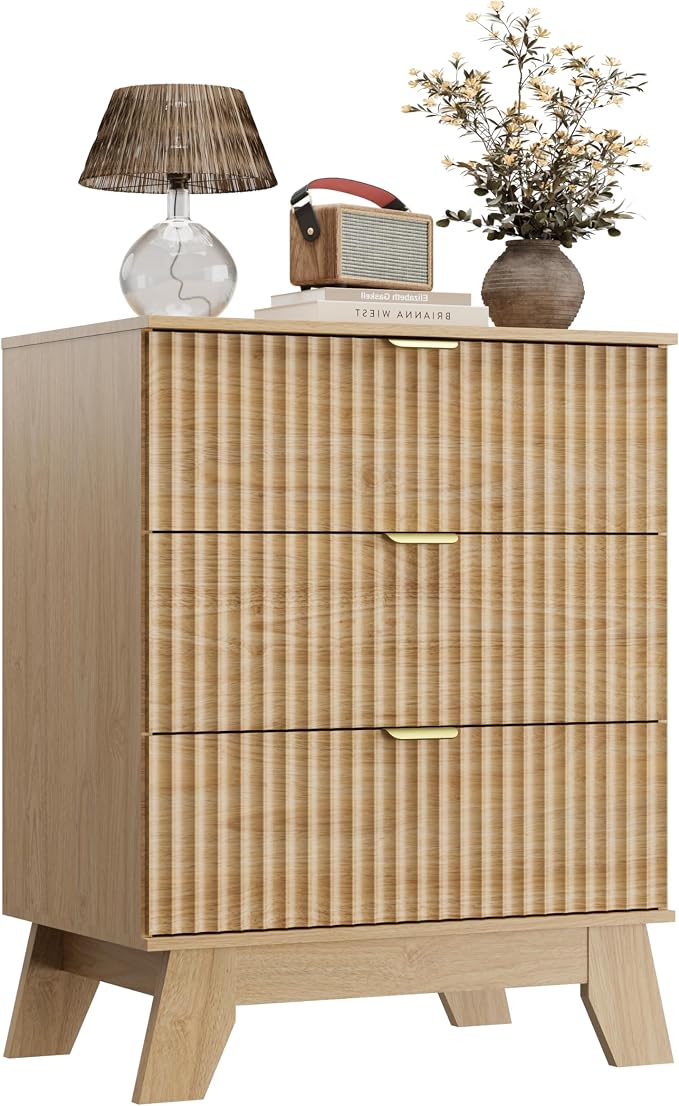 Natural Oak Night Stand with 3 Drawers, Bedside Table & End Table, Farmhouse - Image 9