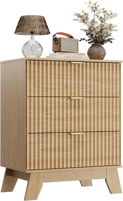 Natural Oak Night Stand with 3 Drawers, Bedside Table & End Table, Farmhouse - Image 9
