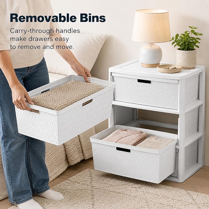 3 Drawer Storage Organizer, Plastic Drawer Organizer Tower, Closet Storage - Image 8