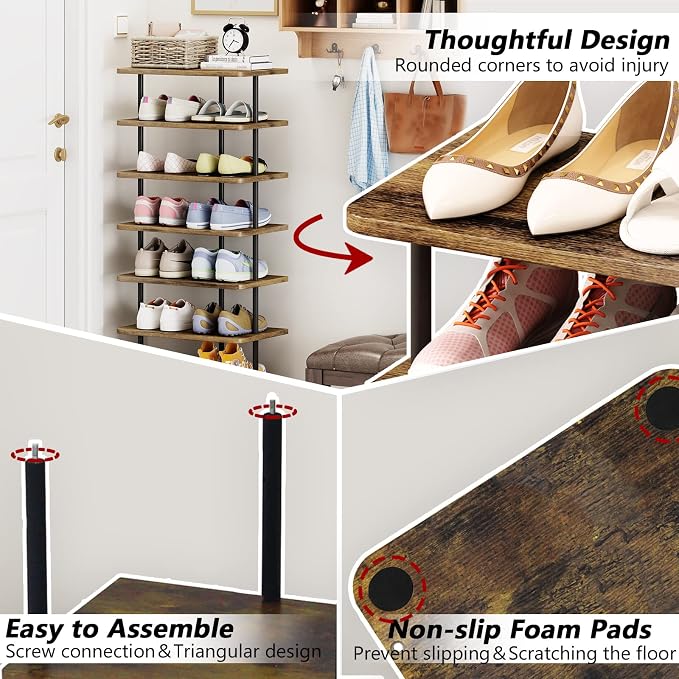 AZERPIAN Shoe Rack Storage Vertical Narrow Shoe Organizer Shelf 7 Tier | Metal - Image 6