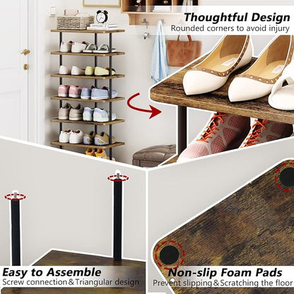 AZERPIAN Shoe Rack Storage Vertical Narrow Shoe Organizer Shelf 7 Tier | Metal - Image 6