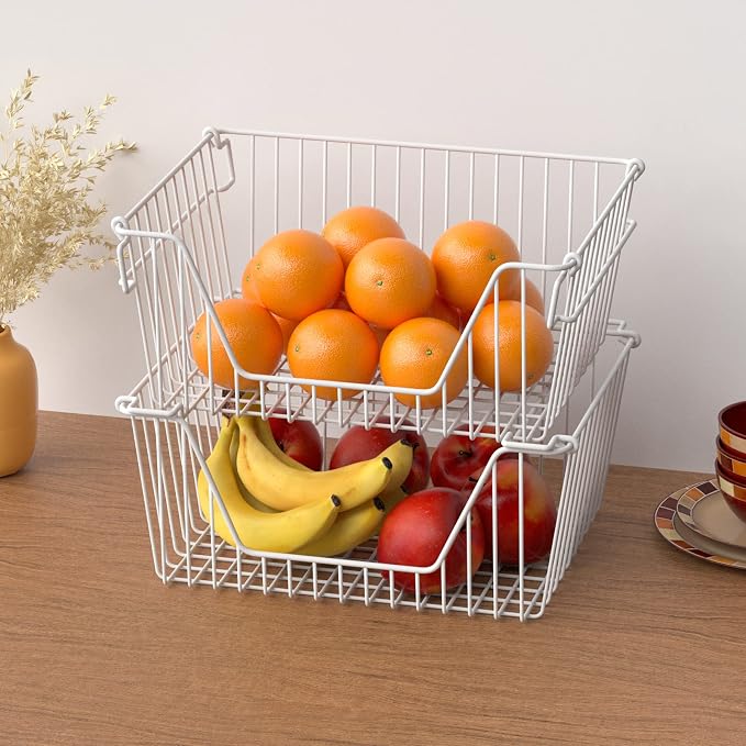 Slideep 14'' Large Stackable Storage Baskets Cabinet Organizer Sturdy Metal - Image 5
