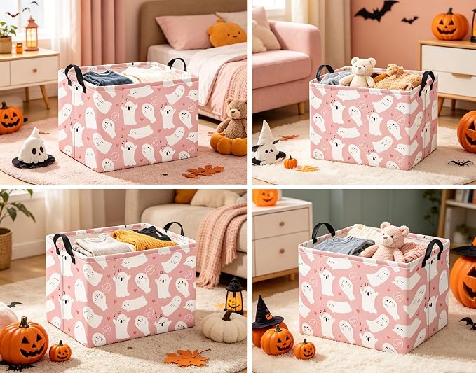 Halloween Basket Cute Baskets for Kids Pumpkin Basket Rectangular Storage Bin - Image 3