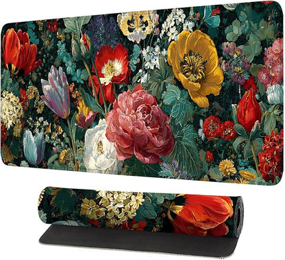 Vintage Oil Painting Floral Mouse Pad – Large Extended Desk Mat 31.5 x 11.8 in– by LEIWEIHOPE