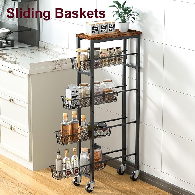 Honest Slim Storage Cart 4-Tier Slim Rolling Cart - Image 4