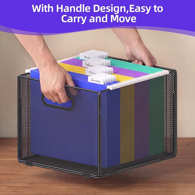 2 Pack Hanging File Organizer, File Folder Organizer Box Filing Crate Storage - Image 4