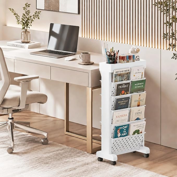 6-Tier Rolling Bookshelf Magazine Rack - Image 2