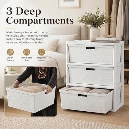 Wide 3-Drawer Plastic Storage Tower, Cross-Weave Floor Cabinet, tool-free - Image 3