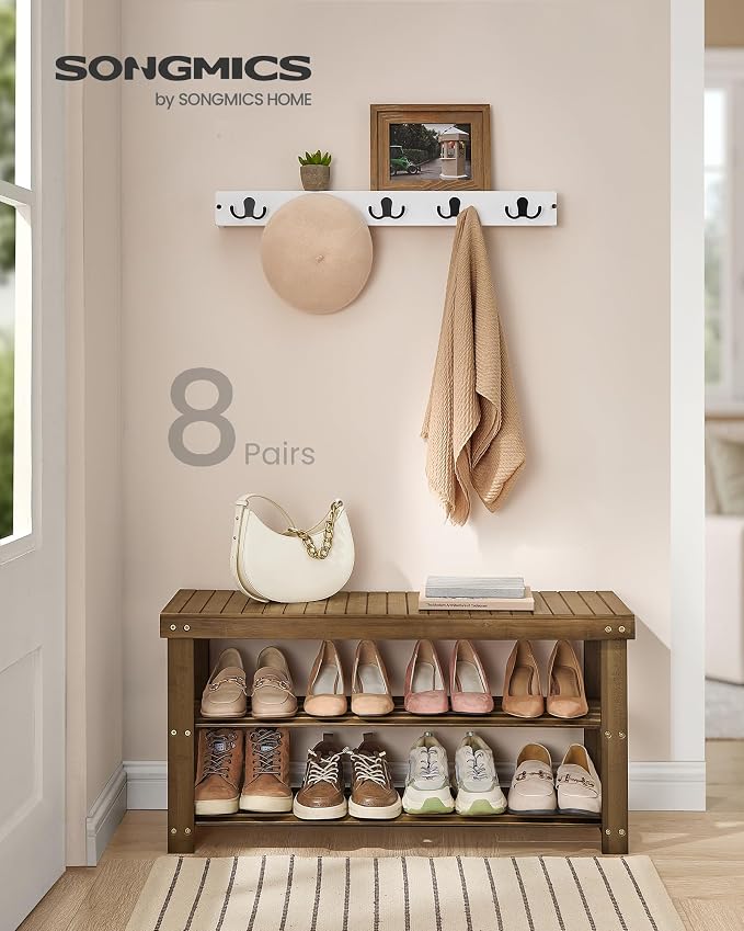 SONGMICS Shoe Rack Bench, 3-Tier Bamboo Shoe Storage Organizer, Entryway Bench - Image 4