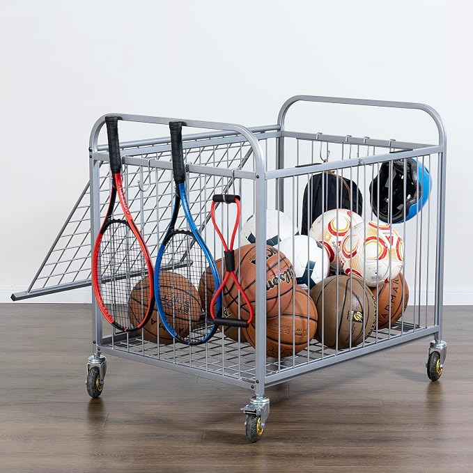 MyGift Large Capacity Metal Rolling Multi Sports Ball Cage Storage Hopper - Image 3