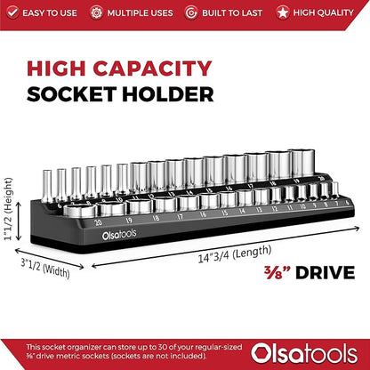 Olsa Tools Magnetic Socket Holder | 3/8-inch Drive | Metric | Black | Holds 30 - Image 3