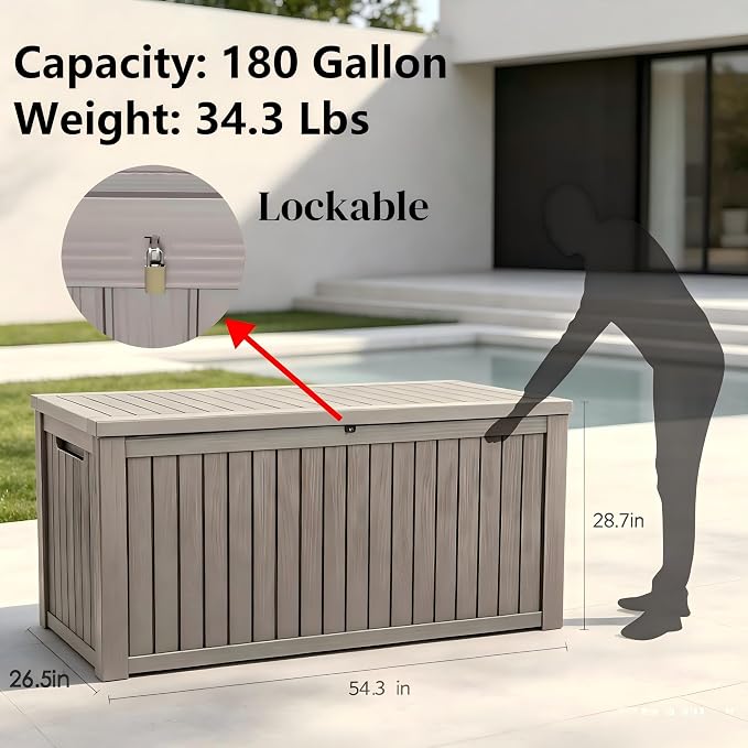 180 Gallon Outdoor Storage Box Waterproof, Large Resin Deck Box - Image 6