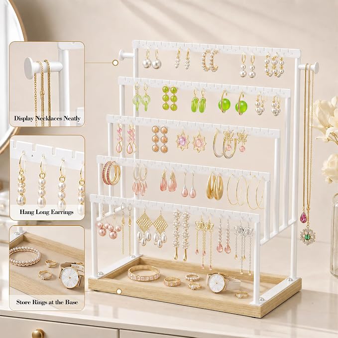 Large 5 Tier Earring Organizer and Holder, jewelry holder stand, clean white - Image 3