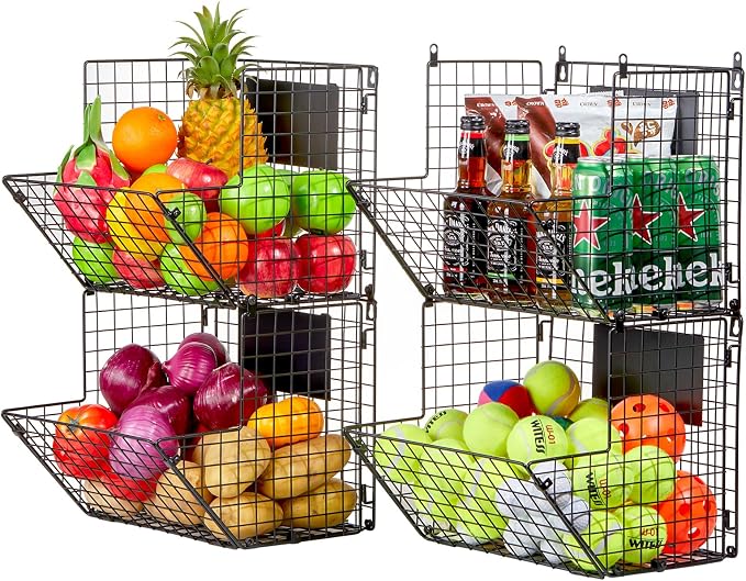 X-cosrack Metal Wire Basket Wall Mount, 4 Tier Extra Large Wall Storage Basket - Image 9
