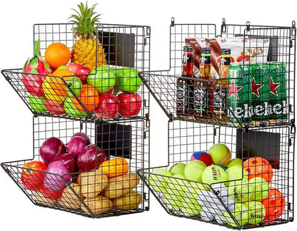 X-cosrack Metal Wire Basket Wall Mount, 4 Tier Extra Large Wall Storage Basket - Image 9