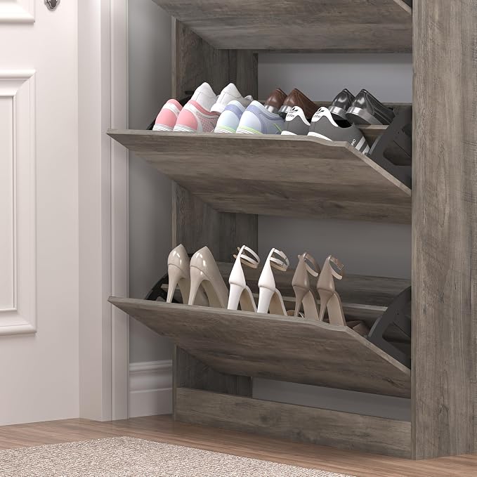 BORNOON Shoe Cabinet with 3 Flip Drawers & Coat Rack, Narrow Hidden Shoe - Image 6