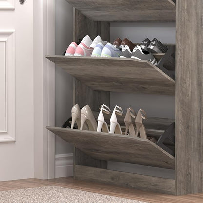 BORNOON Shoe Cabinet with 3 Flip Drawers & Coat Rack, Narrow Hidden Shoe - Image 6