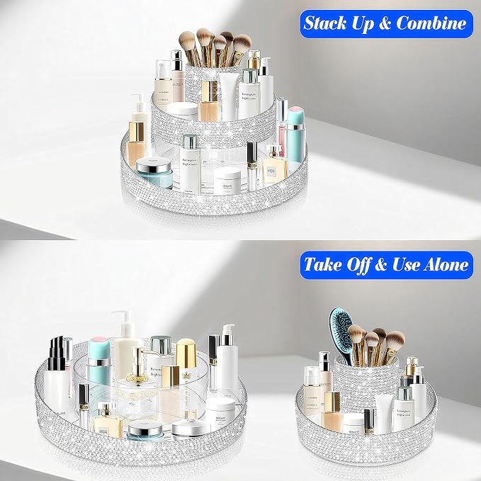 Bling 360 Rotating Makeup Organizer, Shiny Lazy Susan Cosmetic Storage Turntable - Image 4