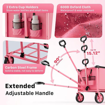 29.3" Collapsible Wagon Cart, 150L Heavy Duty Folding Utility Wagon - Image 7