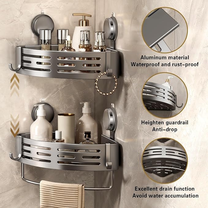 VOLPONE Corner Shower Shelf Suction Cup Shower Caddy Corner No Drilling - Image 3