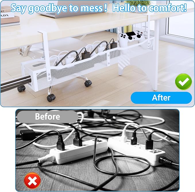 No Drill Under Desk Cable Management Tray, SONATURE 25.3" Cord Organizer - Image 4