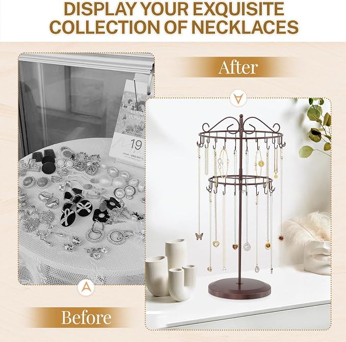iDavosic.ly 2 Tier Rotating Necklace Holder Organizer - Image 6