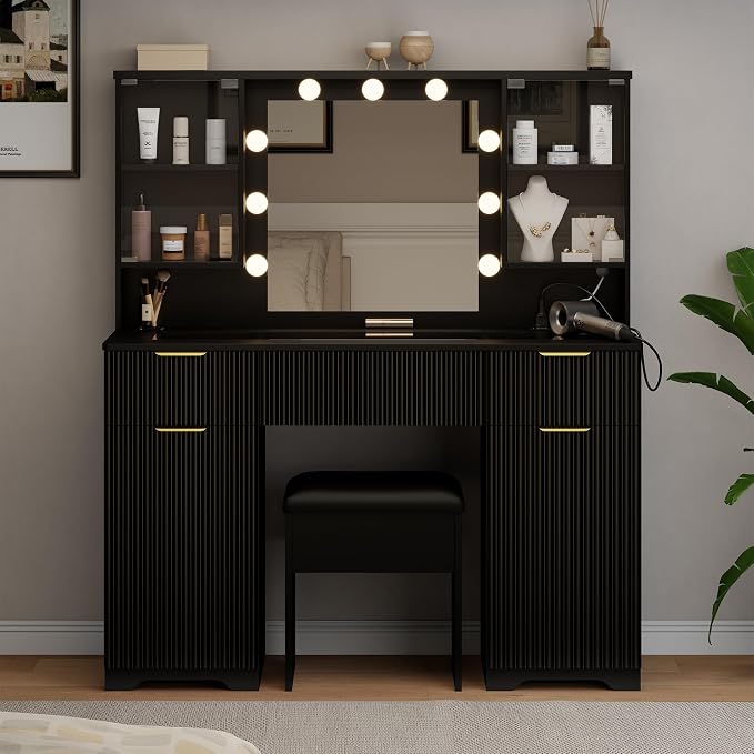 ONME 47.2" Fluted Makeup Vanity Desk - Image 2